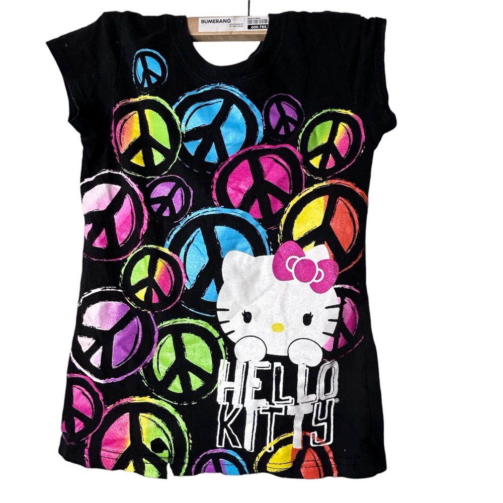 Hello Kitty tee shirt‎ size Medium (7/8) colorful peace Neon short sleeve
